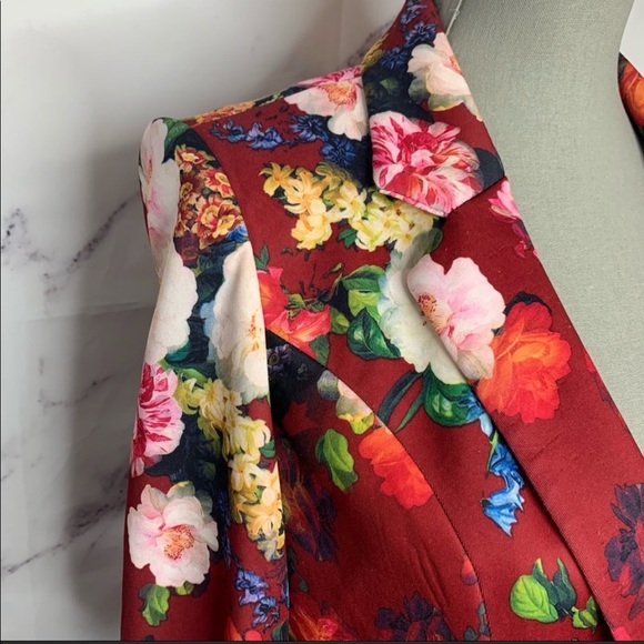 Another Story | Red Floral Button Front Blazer - Picture 5 of 6